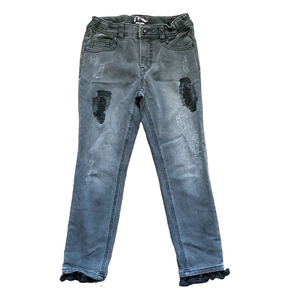 Art Class Girls Large 10/12 Black Distressed Skinny Stretch Fringe Denim Jeans